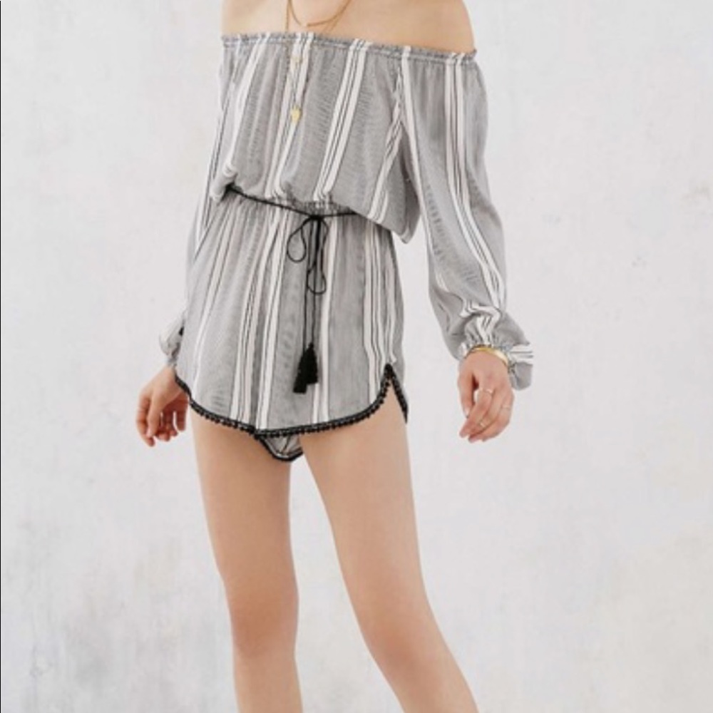 Urban Outfitters Off the Shoulder Striped Romper